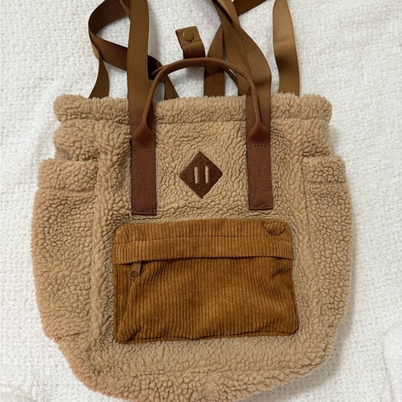 Small Tan and Brown Sherpa Backpack - Picture 1 of 6